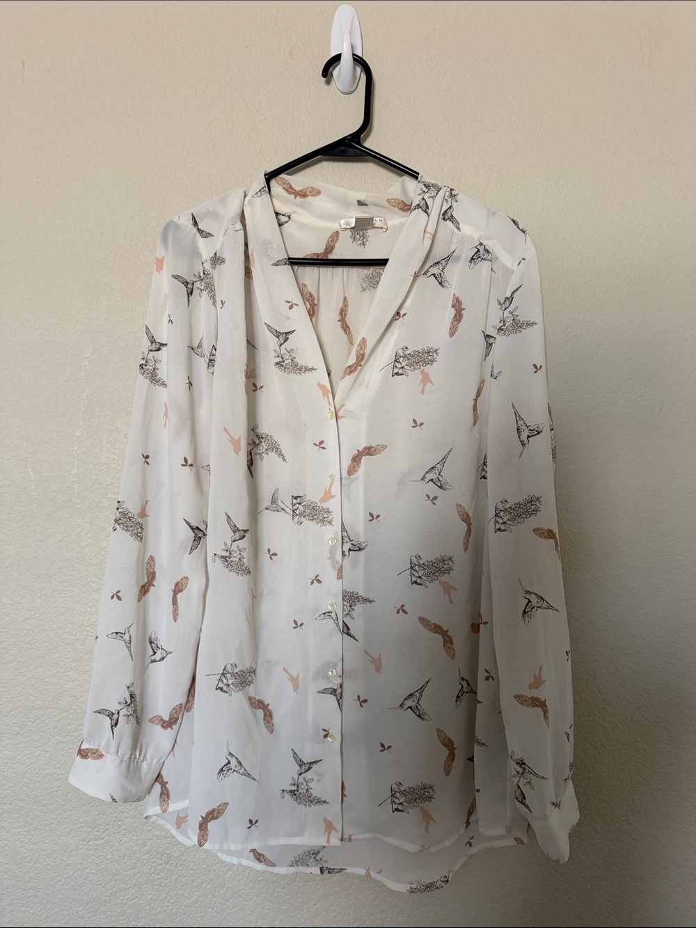Kenar White Button-Front Blouse with Bird Print